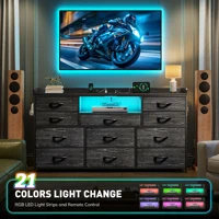 11-Drawer Dresser and TV Stand with LED Lights, Power Outlets, Shelves & Hooks for Dorm or Hallway Use, fit 60 inchs TV 4