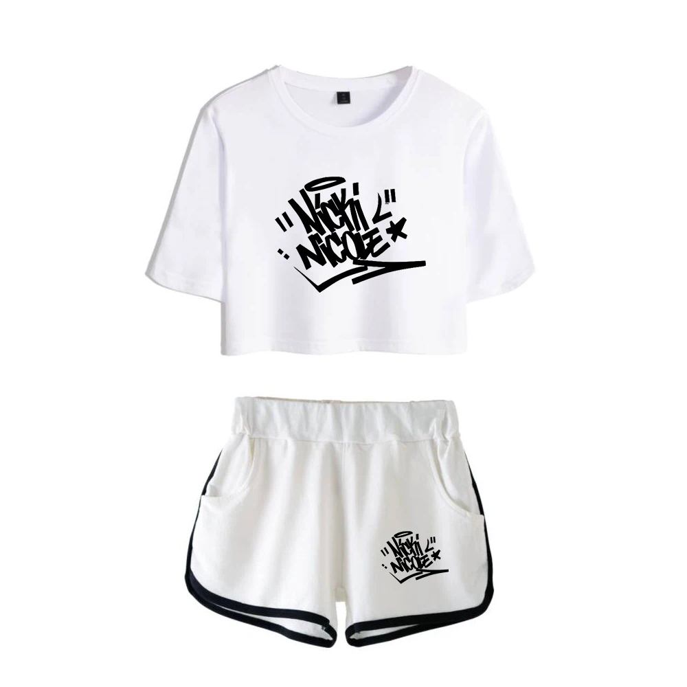 Nicki Nicole ALMA Album Merch Rapper Singer Two Piece Set Short Sleeve Crop Top Navel Tee+Shorts Women's Sets