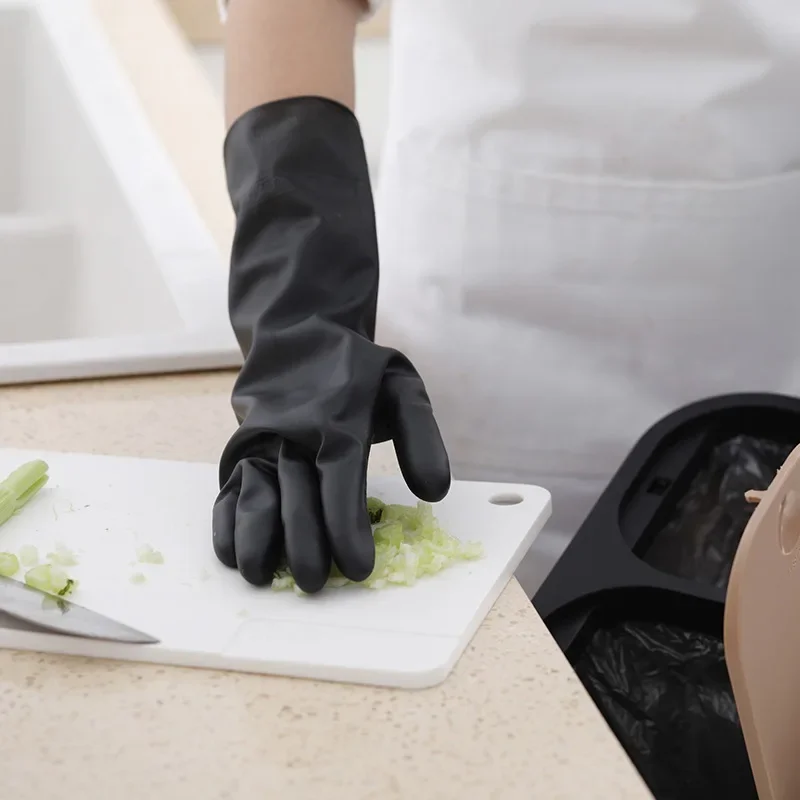 Household Gloves Practical Durable Cleaning All Black Long Gloves Anti-Slip Water Dust Stop Kitchen Home Tools Supplies