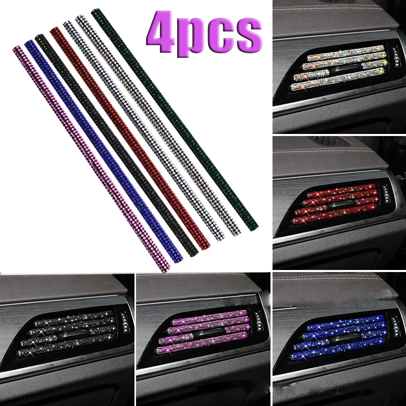 

4pcs Car Interior Diamond Rhinestone Decorative Strips Auto Air Vent Styling Decoration Stickers Car Accessories