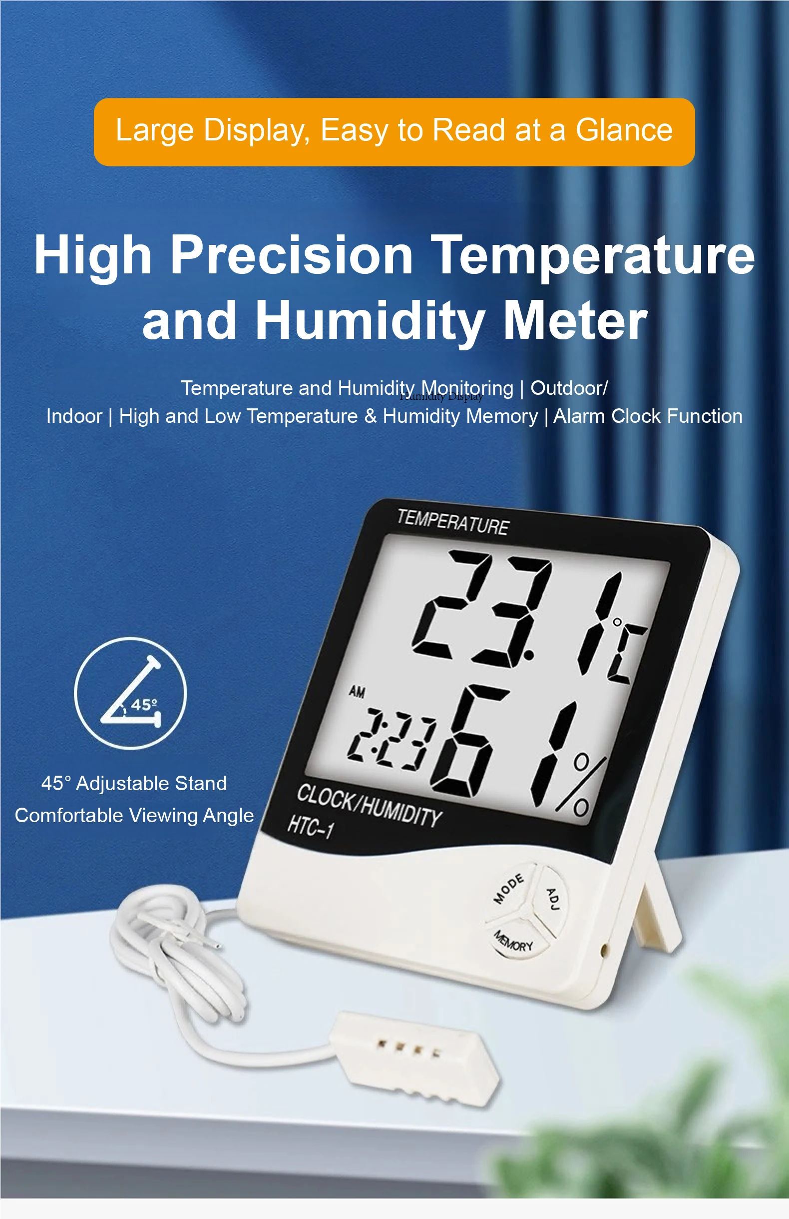 High Precision HTC-1 HTC-2 Thermometer Hygrometer with External Probe Temperatur
