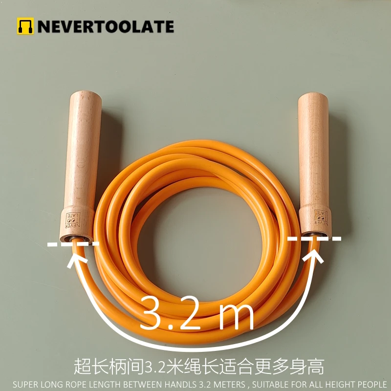NEVERTOOLATE 500 GRAM Big wood handle built in ball bearing 10MM PVC heavy jump rope LONG 3.2 meters crossfit fitness thick rope