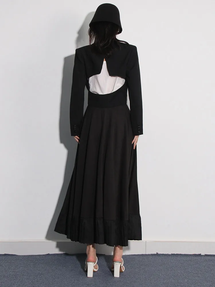 BPN Temperament Spliced Diamonds Blazers For Women Deep V Neck Long Sleeve Solid Elegant Party Blazer Female Fashion Clothes New