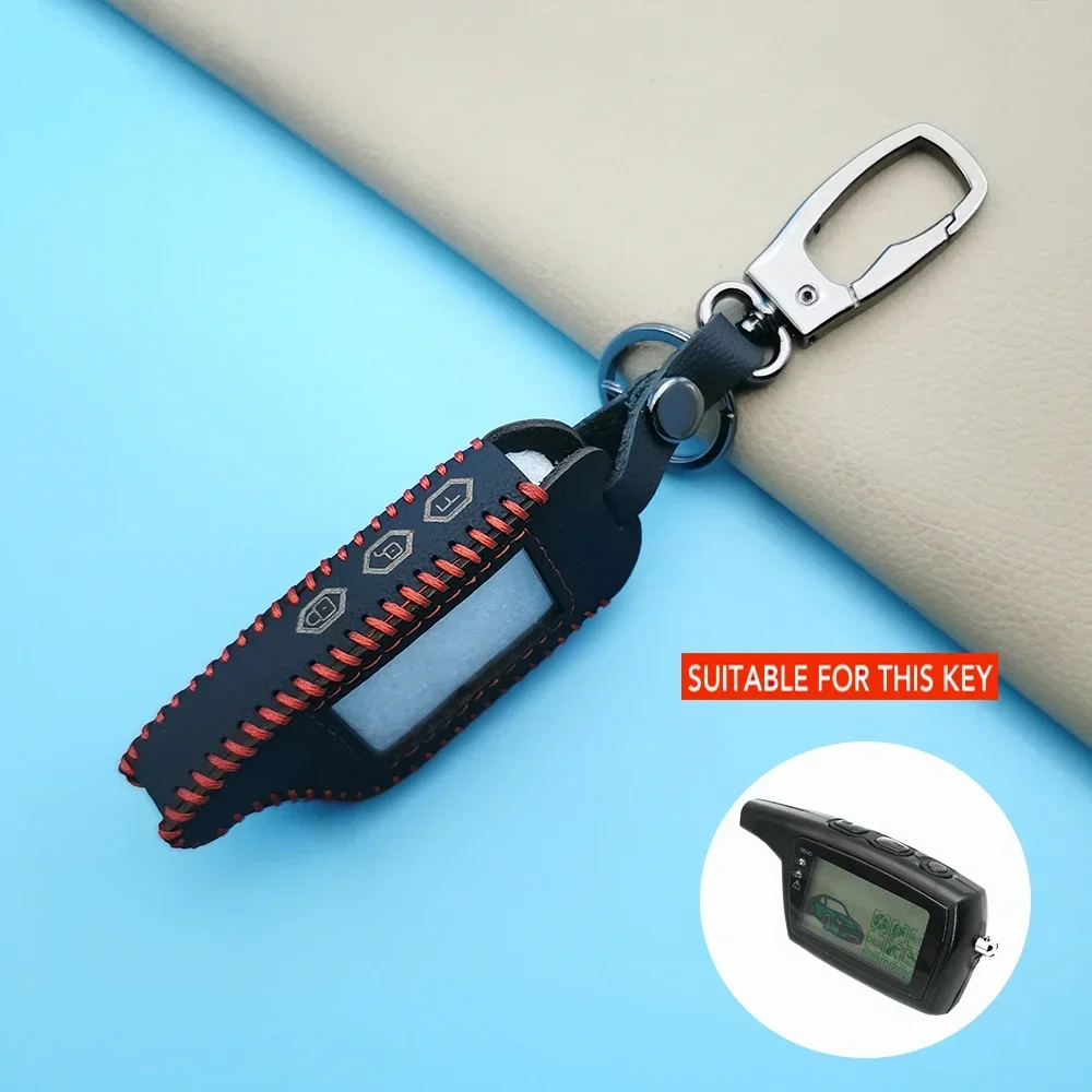Genuine Leather Key Fob Cover Cases For Pandora Dxl3000 Russia Two Way ...
