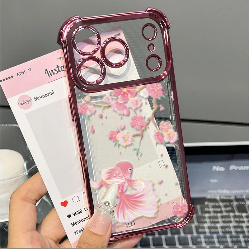 Plating Armor Oil Painting Flower Shockproof Clear Phone Case