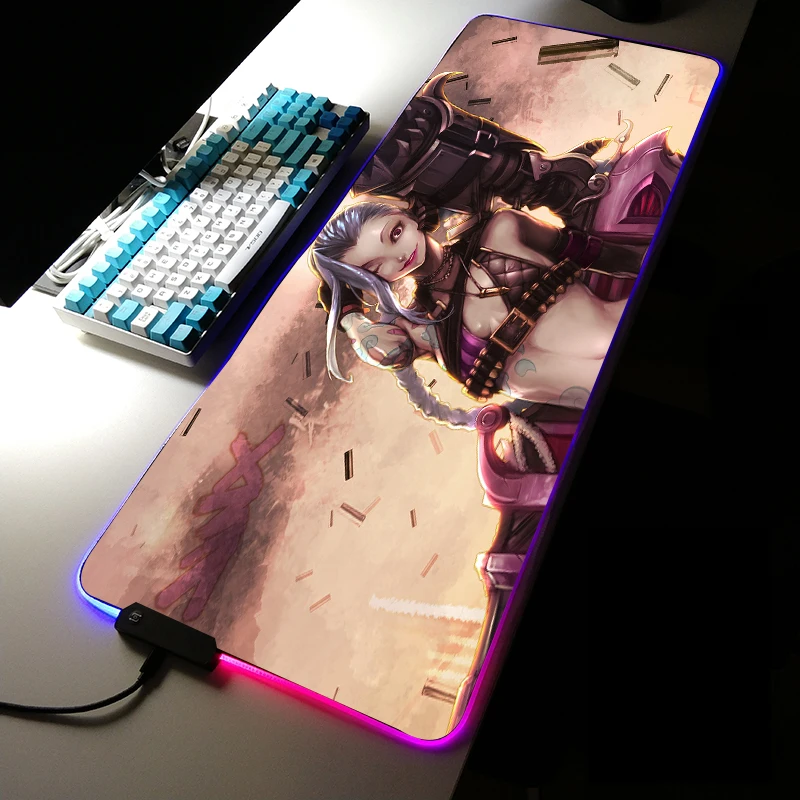 

Jinx league of legends RGB Mouse Pad Gaming Accessories Large LED MousePad Gamer Desk PC Desk Play Mat with Backlit Rubber mat