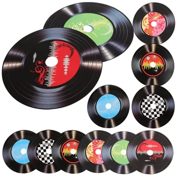 12Pcs Retro Vinyl Record Decoration Wall Stickers Paper Records Home Decor Music naments Fake Discs Art Black White Colorful 1