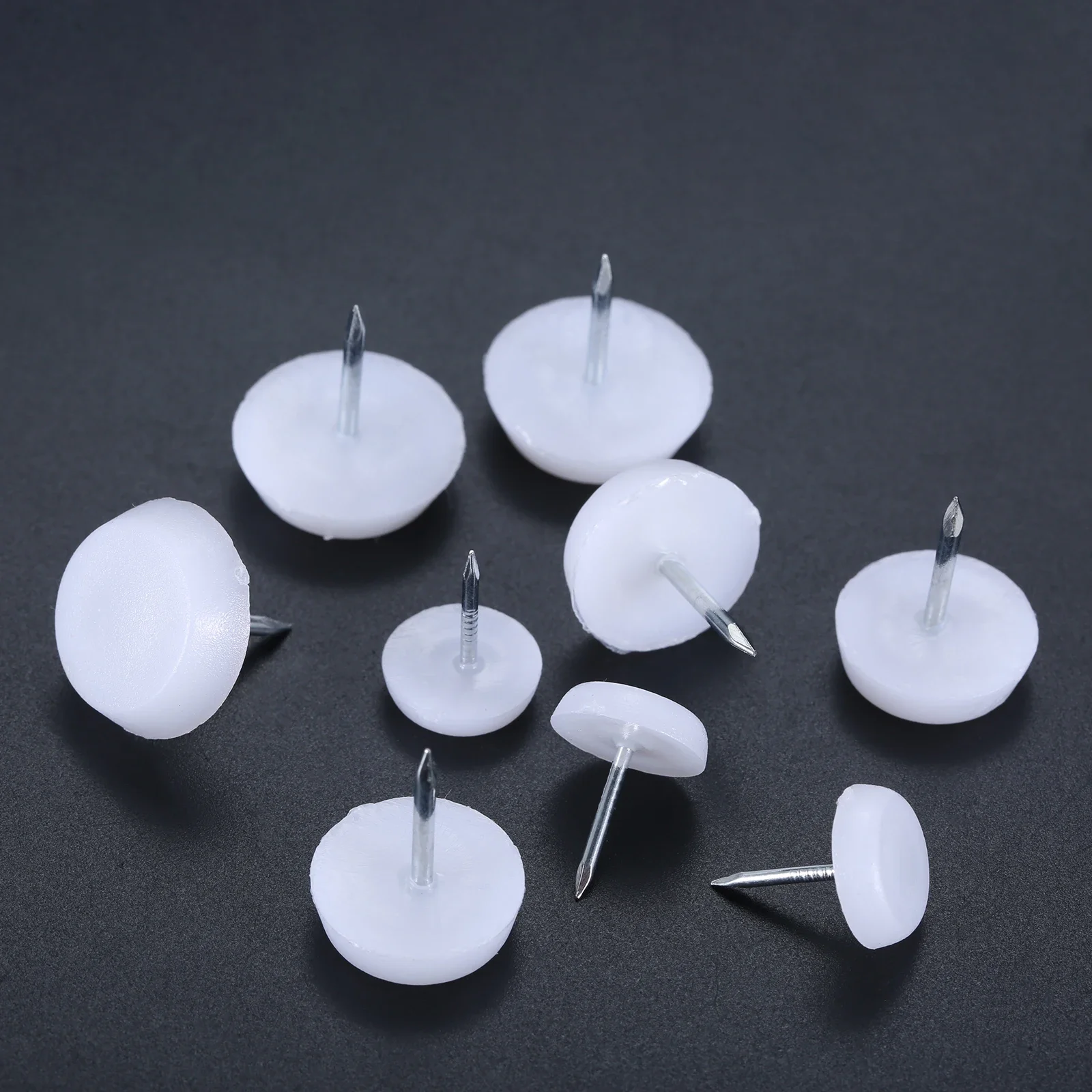Furniture Leg Pads 50pcs Furniture Feet Nails Stick-on Glide Skid Pad Screw-in 14/18/20mm Lat-Bottom Round Chair Table Leg Protector White Plastic