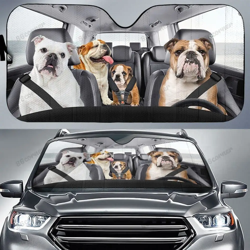 Cafetime cão carro pára-brisa pára-sol um bonito bulldog cão na praia  decoração do veículo frente pára-brisa sol sombra viseira uv ray refle -  AliExpress