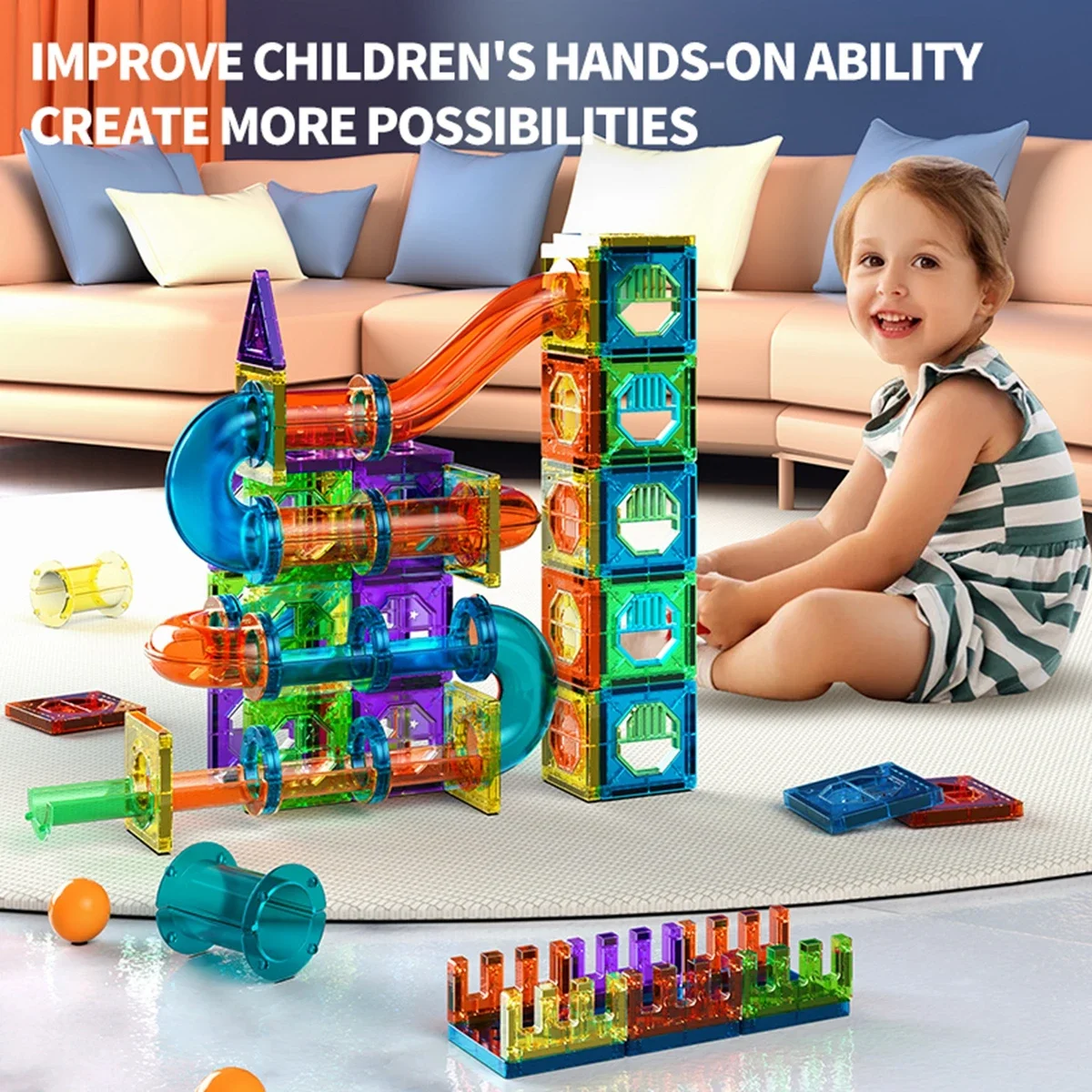 Magnetic Building Blocks STEM Toys for Kids 3D Transparent Educational Magnetic Tiles Learning Toys for Kids Birthday Gift magnetic building blocks,magnetic assembly toy