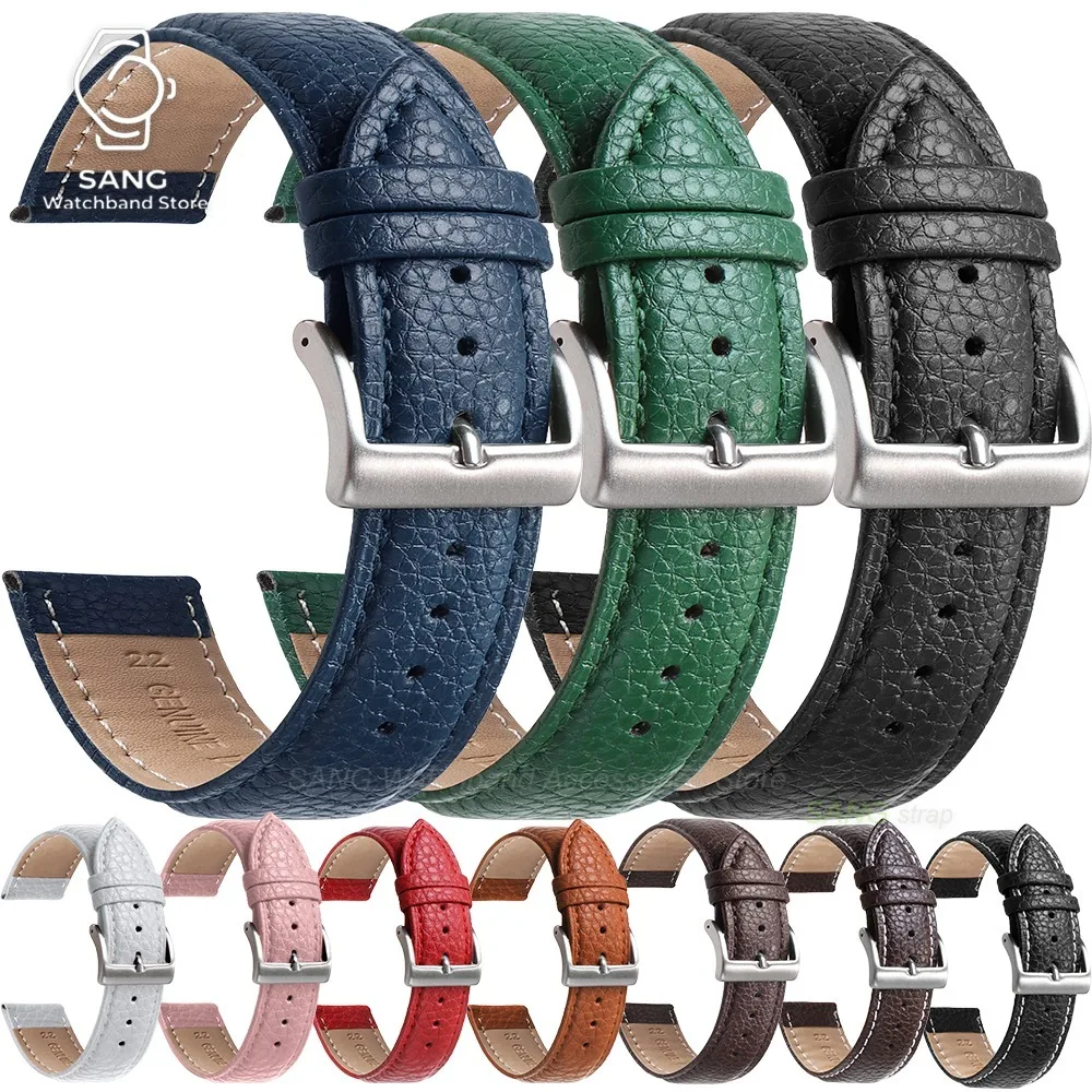 Universal Leather Watchband with Solid Buckle - Calfskin Strap