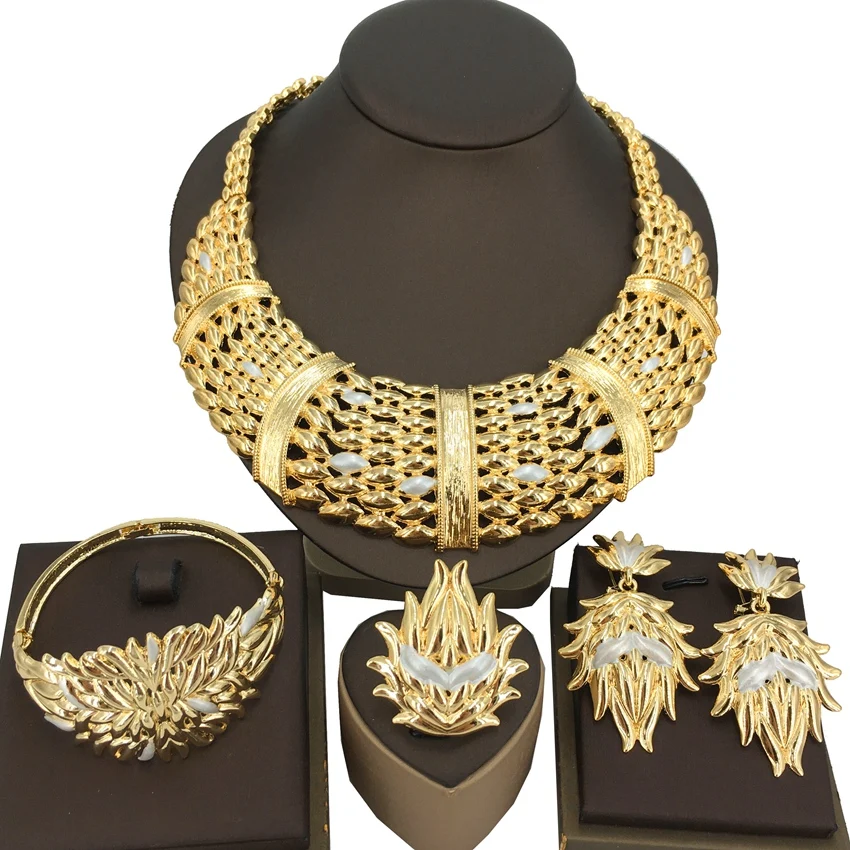 

Yuminglai Dubai Jewelry Set Brazilian gold jewelry Italian 18 k Gold Plating Jewelry Big Set FHK14953