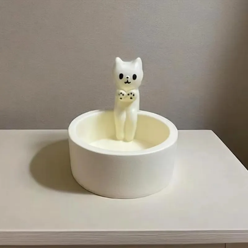 Cute Kitten Cartoon Candle Holder Creative Aromatherapy Candlestick High Temp Resistant Durable Home Decoration For Living Room