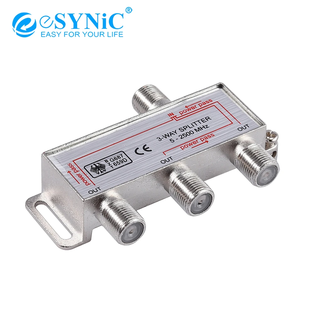 eSYNiC 1pcs /2pcs 3-Way Coax Cable Splitter 1 In 3 Out For Aerial TV Broadband MoCA 5-2500MHz Connector Satellite Receiver indoor aerial