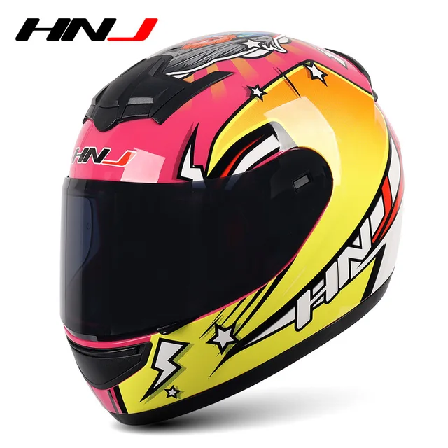 Full Helmet Motorcycle Kask Casco Moto Female Cycling Cap Horn Pink Man Motorcross Motorbike Helmet Casco De Moto HNJ939 939BlackLenHelmet