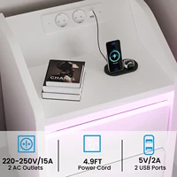 Прикроватная тумбочка со светодиодной подсветкой, прикроватная тумбочка с зарядной станцией и 2 ящиками для хранения, прикроватная тумбочка со светодиодной подсветкой для спальни — изображение 3