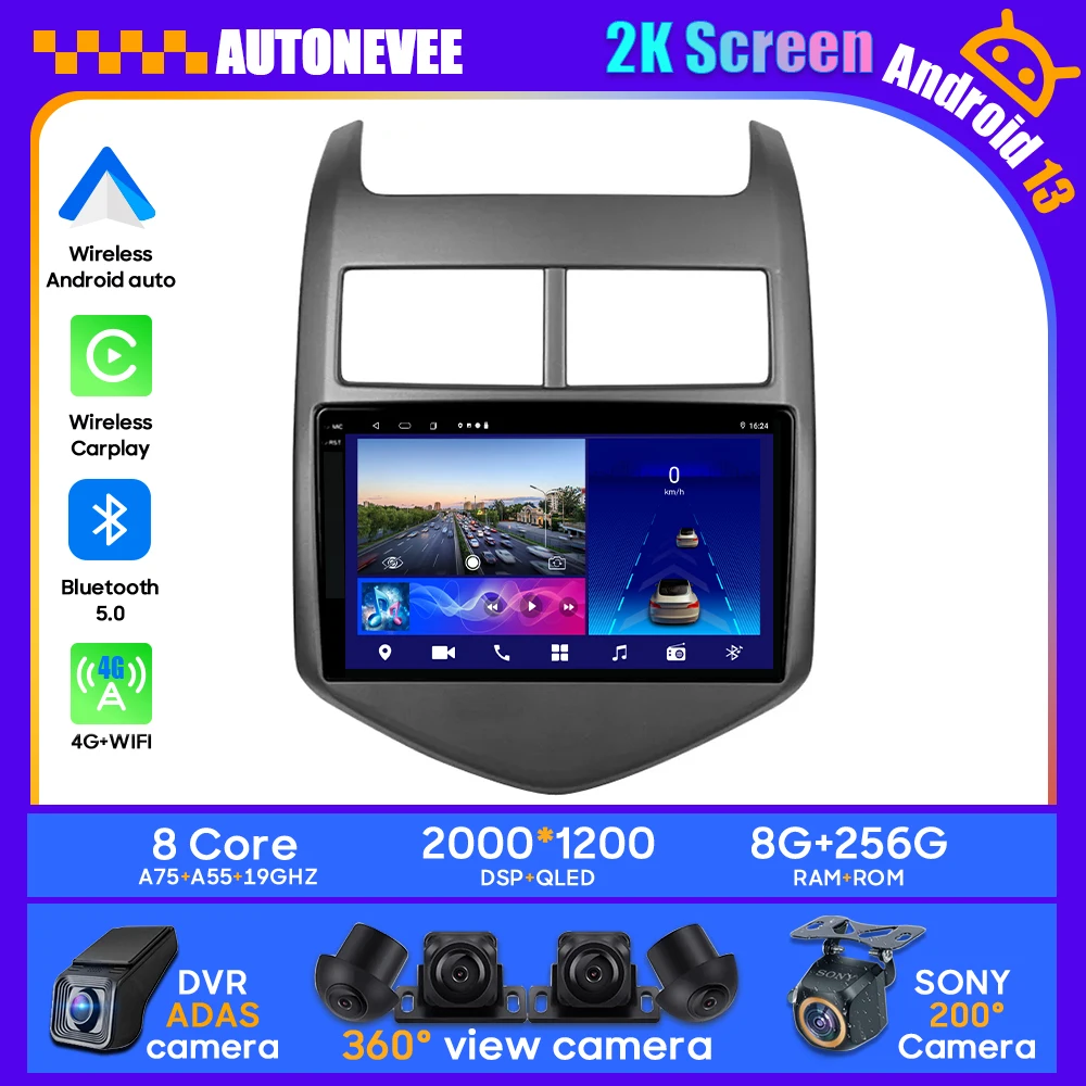 

Android 13 For Chevrolet Aveo 2 Sonic T300 2011-2015 Car Stereo Unit Multimedia Radio Player GPS BT Carplay Android Auto No 2DIN