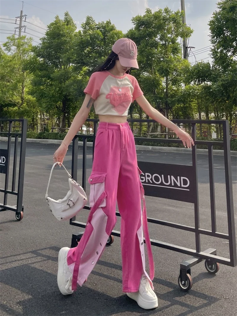 Pink Work Suit Jeans Women's Summer Spicy Girl Dopamine High Waist Style Design Sense Versatile Colored Straight Leg Pants P91