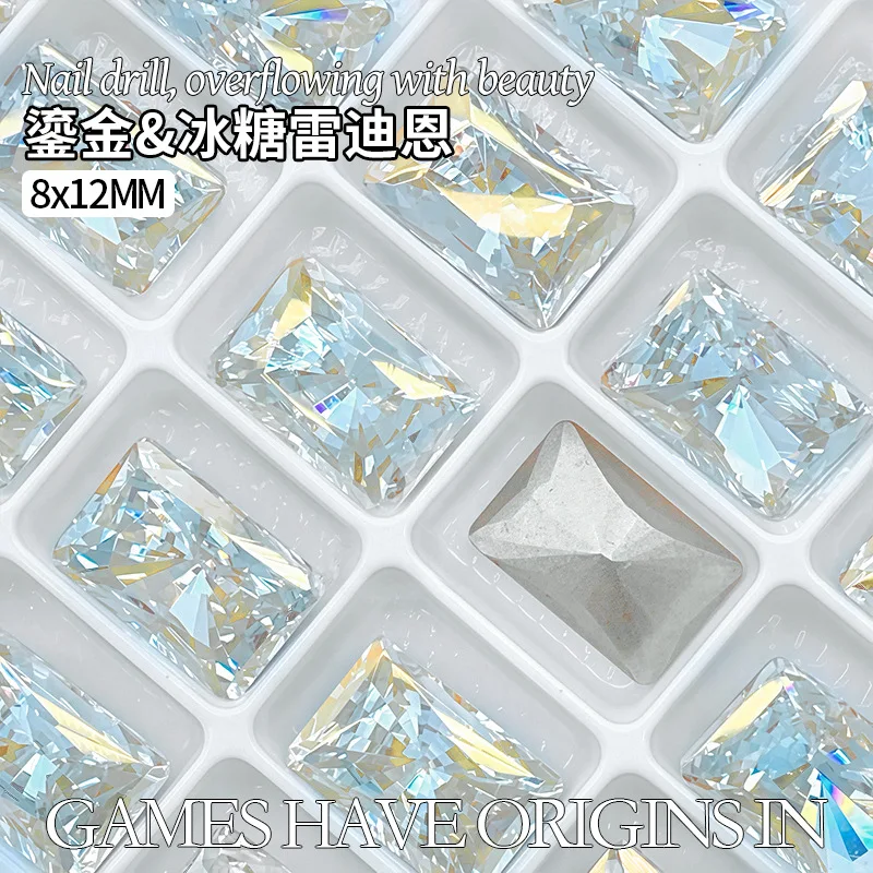 K9-Kristall, 8 x 12 mm, rechteckige Diamanten, strahlend geschnittene Facetten, Edelsteine mit spitzem Boden, verwendet für Ohrringe, Halsketten, Nagelschmuck-Zubehör – Detail 2