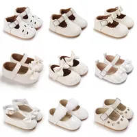 Baby Shoes Girls' Newborn White Series Forefoot Shoes PU Leather Flat Bottom Soft Sole Baby Shoes Bow Baby Princess Shoes 1