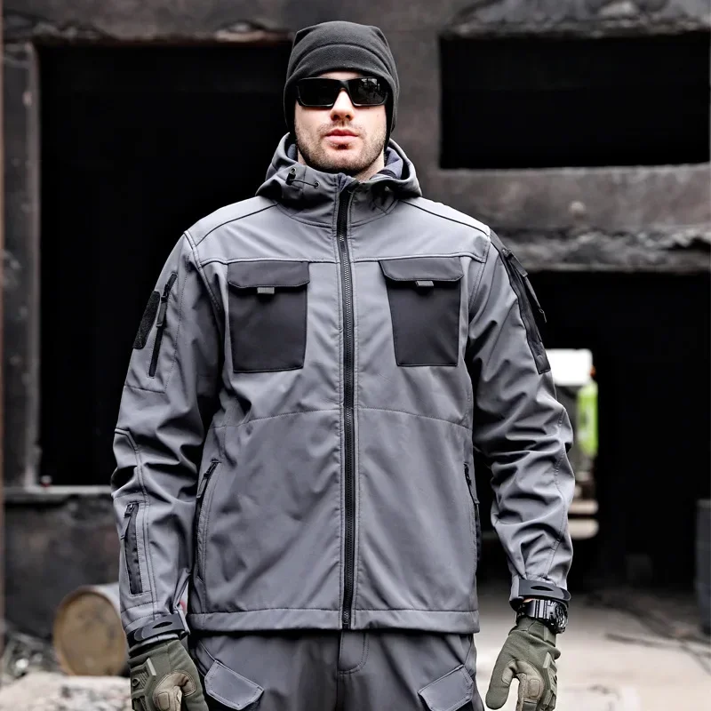 Tactical Soft Shell Jacket Men Hunting Special Agent Windproof Waterproof Multi-pocket Cargo Jackets Outdoor Hiking Coat