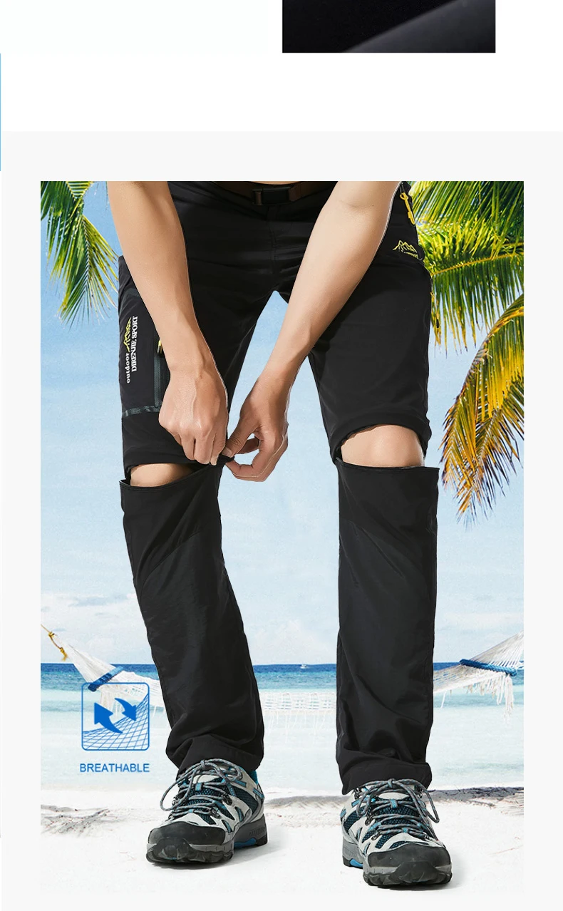 Men's Convertible Hiking Pants with Cargo Pockets and Detachable Legs