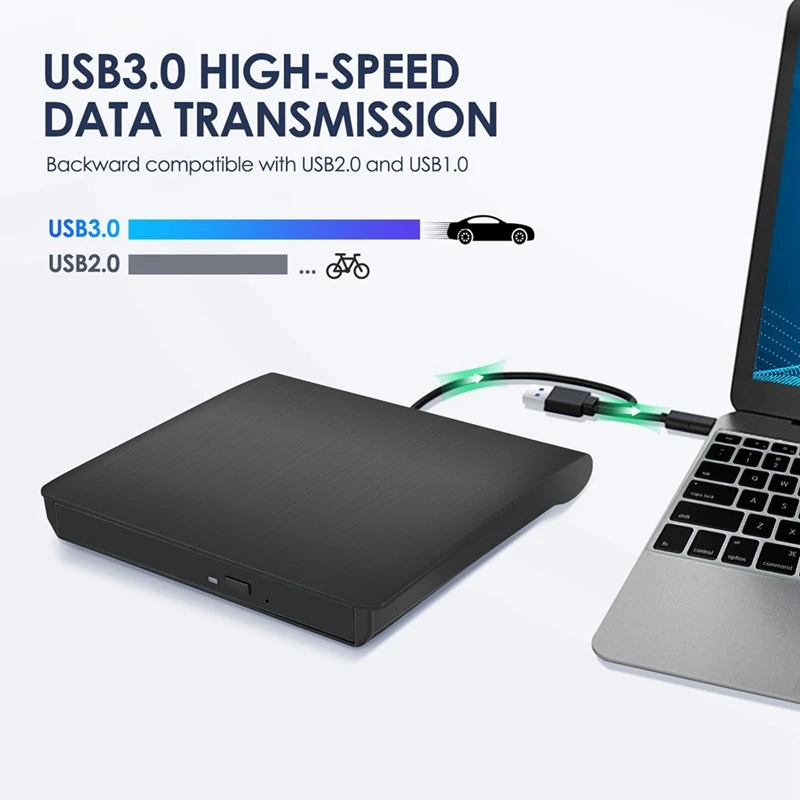 B04B-External CD DVD +/-RW Drive, USB 3.0 & USB-C Portable CD & DVD ROM Burner Player Reader Writer Rewriter Disc Drive