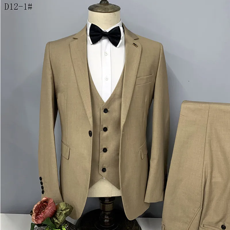

3 Pcs Suit Set Blazers Jacket Pants Vest / 2023 Fashion New Men's Casual Business Solid Color Wedding Groom Best Man Dress Coat