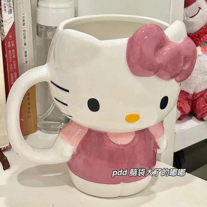 

Ins New Cartoon Sanrioed Hellokittys Cute Creativity Ceramics Mug Full Body Pink Kittys Mug Student Birthday Present Toys