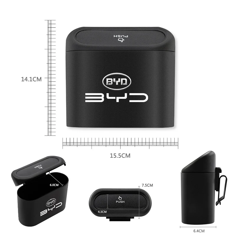 차량용 쓰레기통 자동차 로고 쓰레기통 보관함 액세서리 BYD Tang F3 E6 Atto3 Yuan Plus Song Max F0 G3 I3 Ea1용