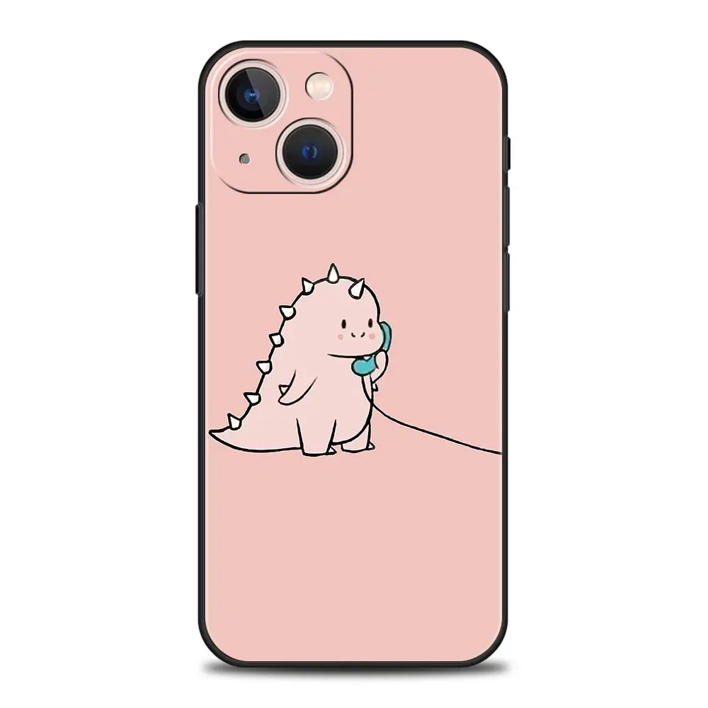 Adorable Dinosaur Bear Couple Silicone Phone Case - Black Protective Cover