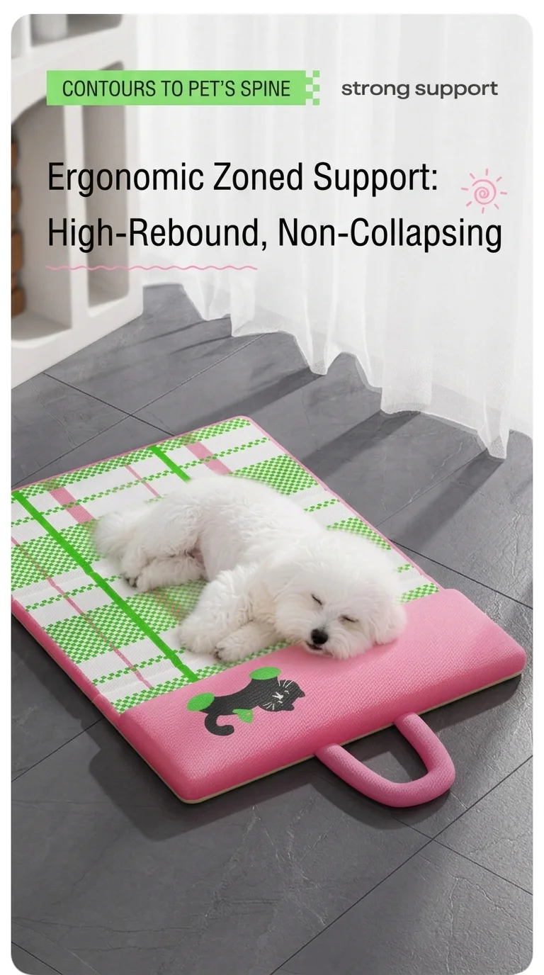Portable Pet Cooling Mat With Pillow Foldable Waterproof Dog Bed_voghion.com
