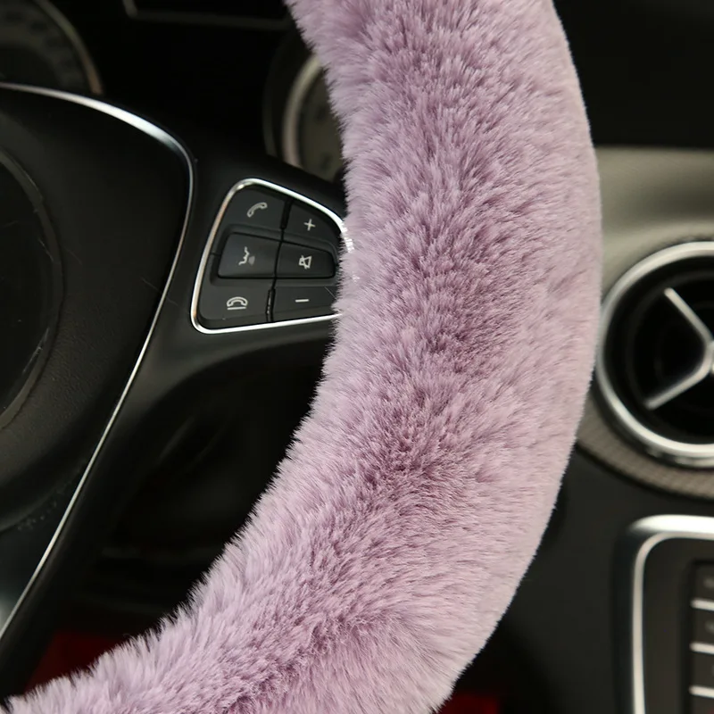 14-Pack Fluffy Car Accessories Set,Silence Shopping Fluffy Steering Wheel  Cover Winter Warm Fur Steering Wheel Cover Short Hair Car Decoration