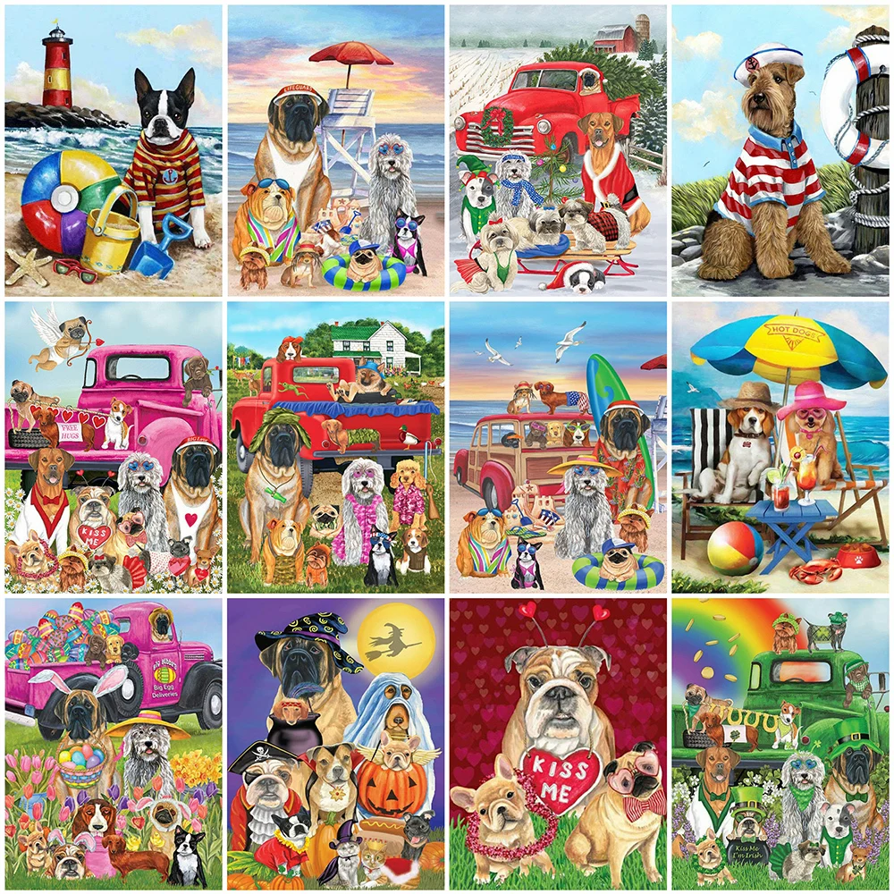 

5D Diamond Mosaic Dog Animal Picture Rhinestone Diamond Embroidery Car Painting Seaside Cross Stitch New Collection Home Decor
