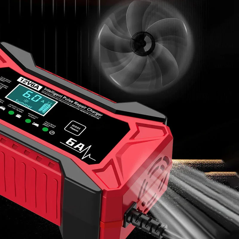 12V 6A Smart Car Battery Charger Pulse Repair LiFePO4 14.6V Smart Fast Charge Lead-Acid Charger For Auto Motorcycle