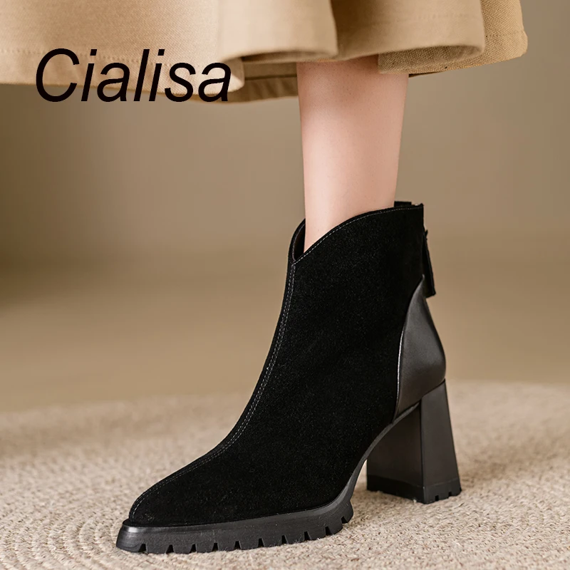 

Женские замшевые ботильоны с острым носком, на высоком каблуке