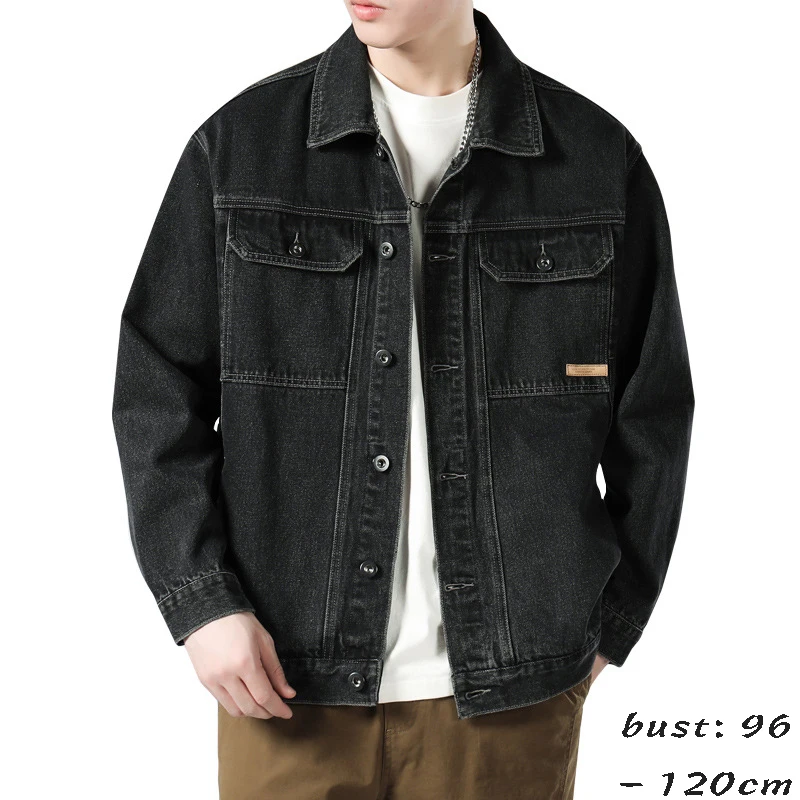 high quality denim jacket men long sleeve wide shoulder big size new spring autumn 2024 causal outerwear clothing - blue black
