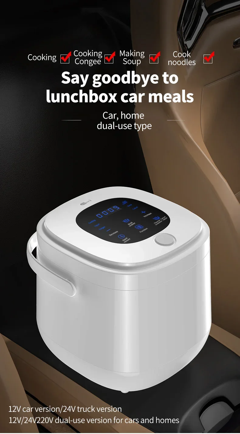 Description Picture 2 of item2L 12V 24V Mini Rice Cooker Electric Heating Lunch Box Portable Thermostat Food Steamer Multi Electric Cooker For Car Truck
