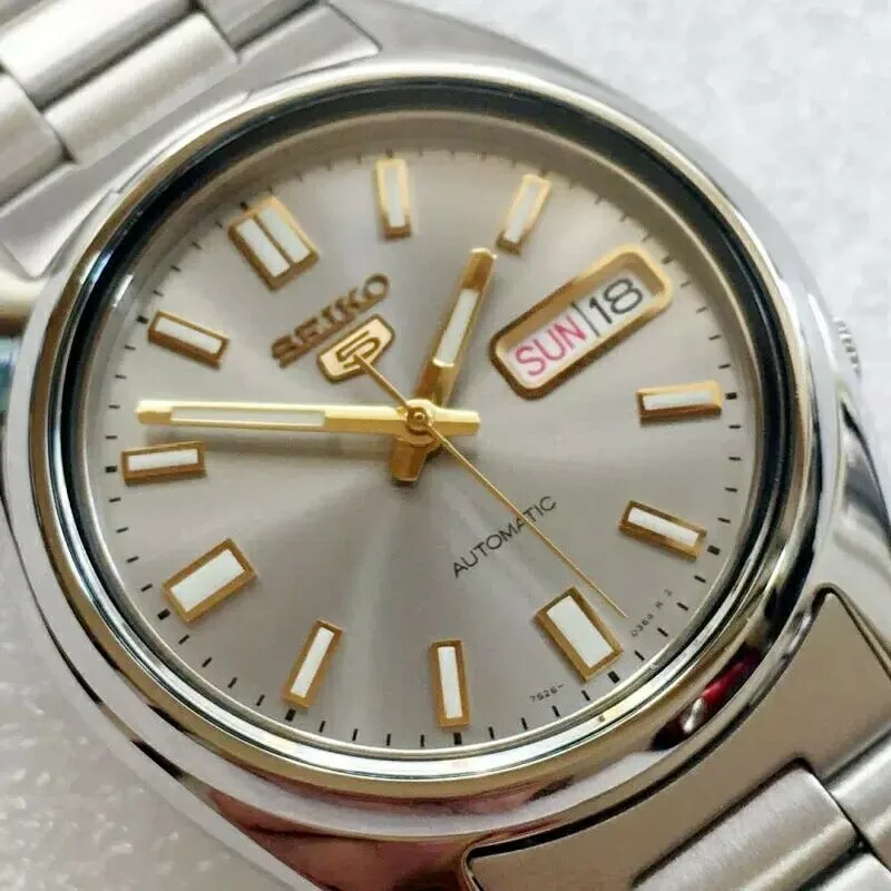 Marrone (Spagnolo + Inglese) Nuovissimo Orologio Da Uomo Automatico Luminoso Seiko 5