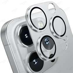 Premium Camera Protection Glass with Metal Ring Film and Lens Cover - 12 (Silver)