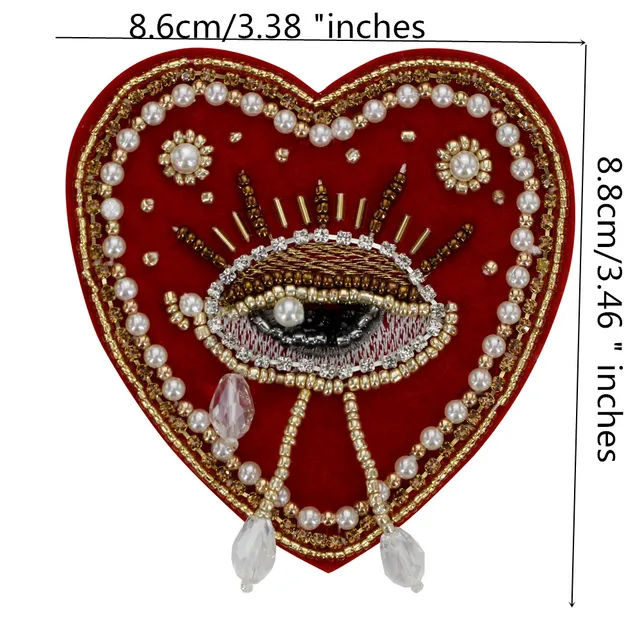 2 Stück Perlen Herz Augen Patches - Strass Applikationen Mit Pin Für Kleidung & Accessoires