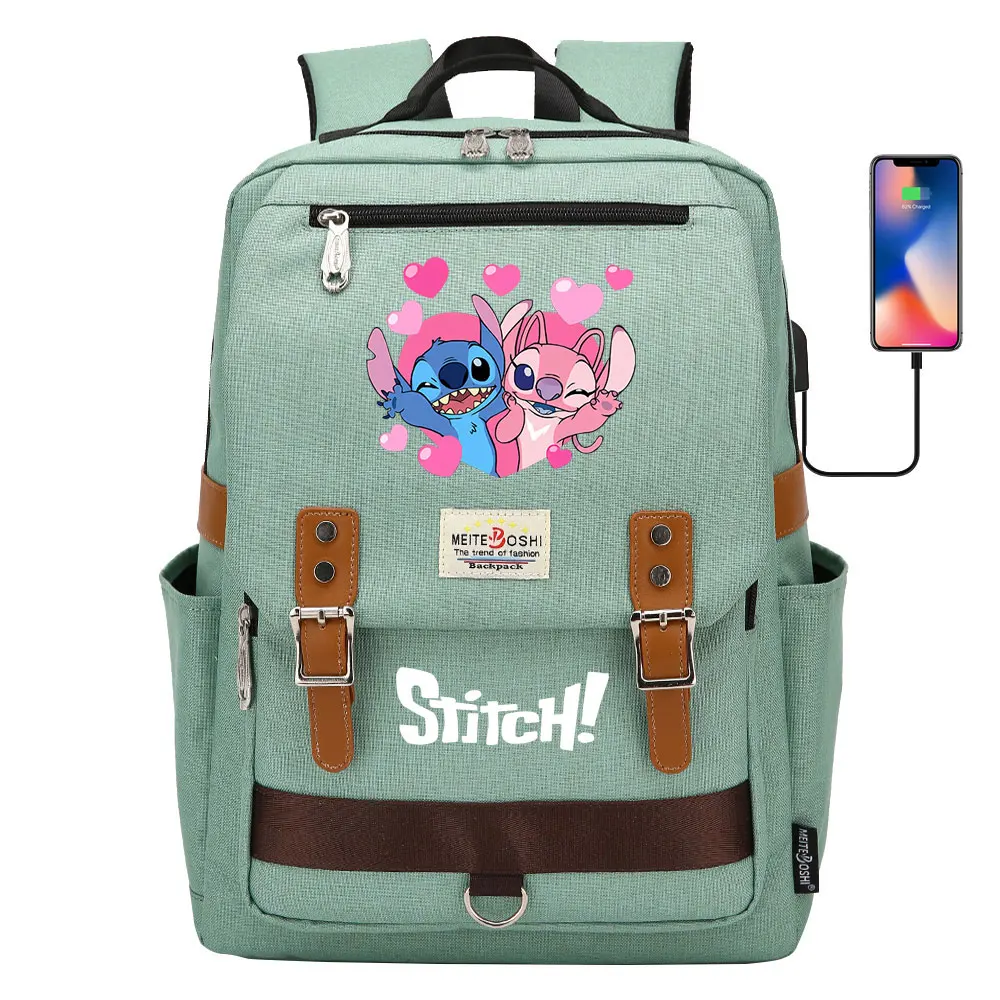 Stitch Kawaii niños niñas niños escuela libro bolsas mujeres Usb cadena  mochila lona hombres Laptop mochila mochila