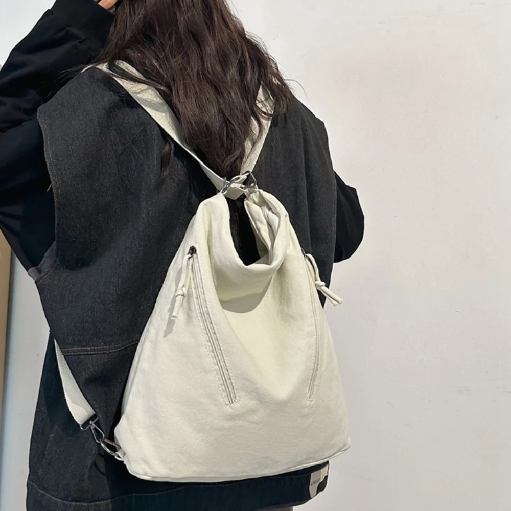 Women's Backpack Multi-purpose Bag Large Capacity Pure Color Design Versatile Commuter Crossbody Bag Trendyy Canvas Bag Сумка - 2