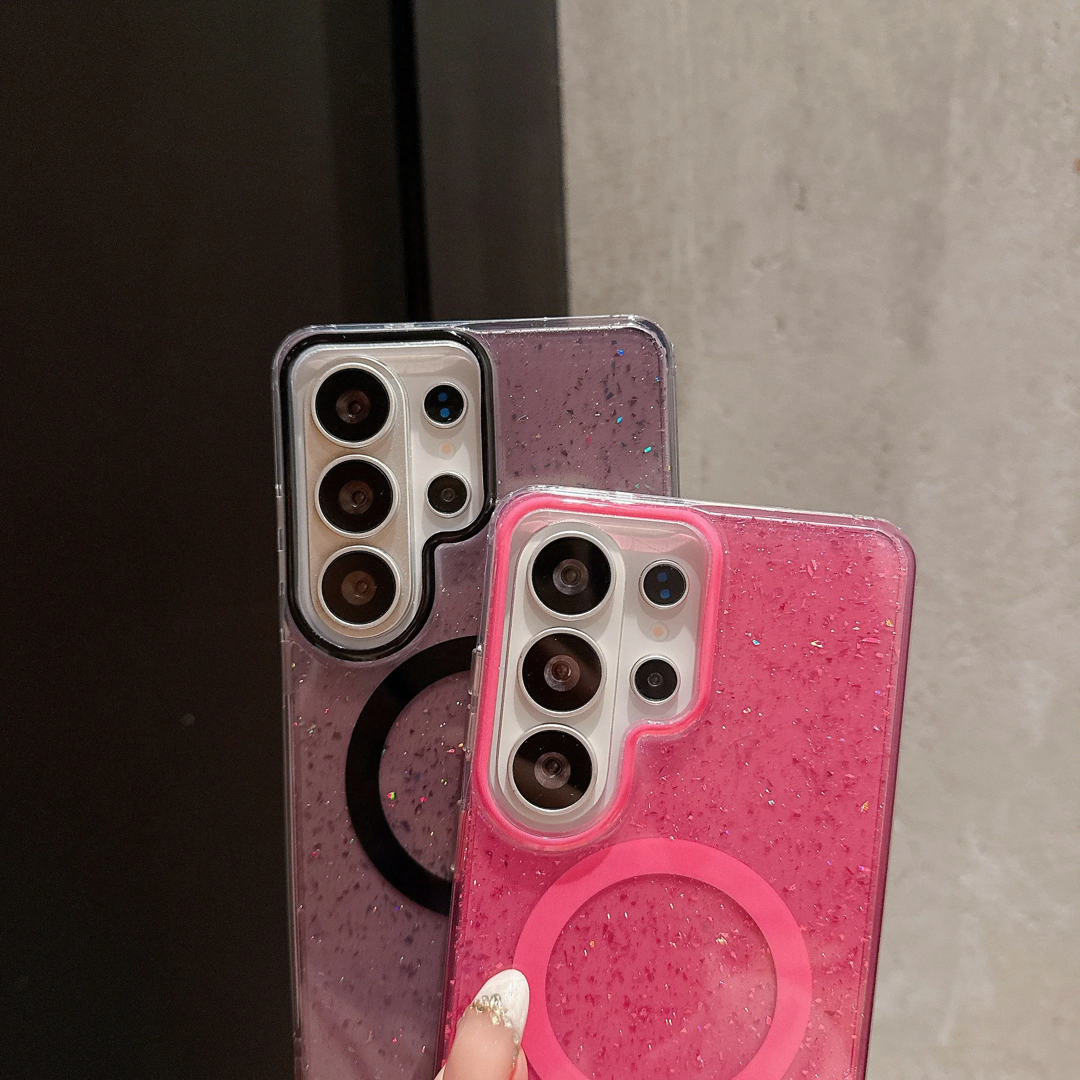 Glitter Transparent Luxury Shockproof Magnetic Phone Case with Bumper Cover