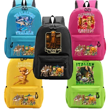 Zaino italiano Brainrot di grande capacità Animali Meme Zaino per bambini Uomo Cartoon Tung Sahur Zaino divertente per il ritorno a scuola 1