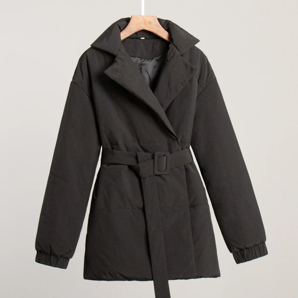 Winter Lace-Up Pocket Parkas Outwear Female V-Neck Loose Long Sleeve Fashion High Waist Bandage Coat Ladies Solid Outwear
