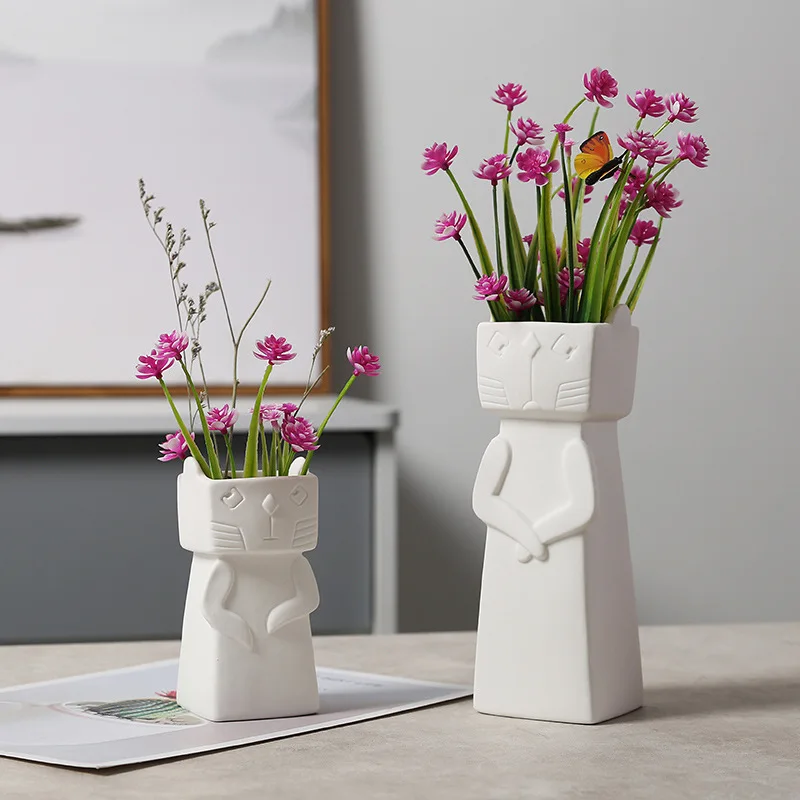 

Скандинавская Цветочная ваза в виде кошки, необычная искусственная гидропонная растительная лампа, милая организация, центральный стол