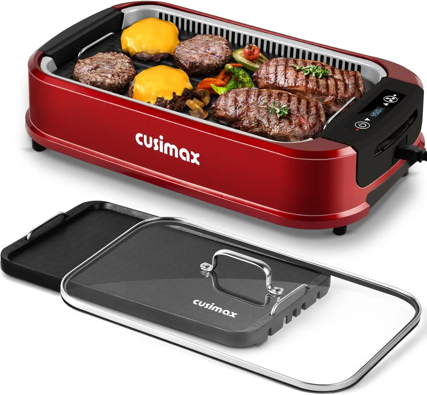 

Indoor Grill, CUSIMAX Smokeless Grill Indoor, Electric Grill Griddle, 1500W Korean BBQ Grill with LED Smart Display