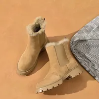 BeauToday Snow Chelsea Boots Women Suede Leather 2022 Hot latform Fur Boots Round Toe Ladies Warm Winter Shoes Handmade C08206 - Image 2