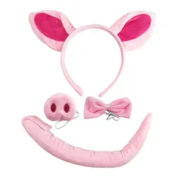 Pig Costume Hairband Elastic Strap Ears Headband Nose Bowtie Tail Cosplay Set for Carnival Animal Themed Parties Halloween Kids